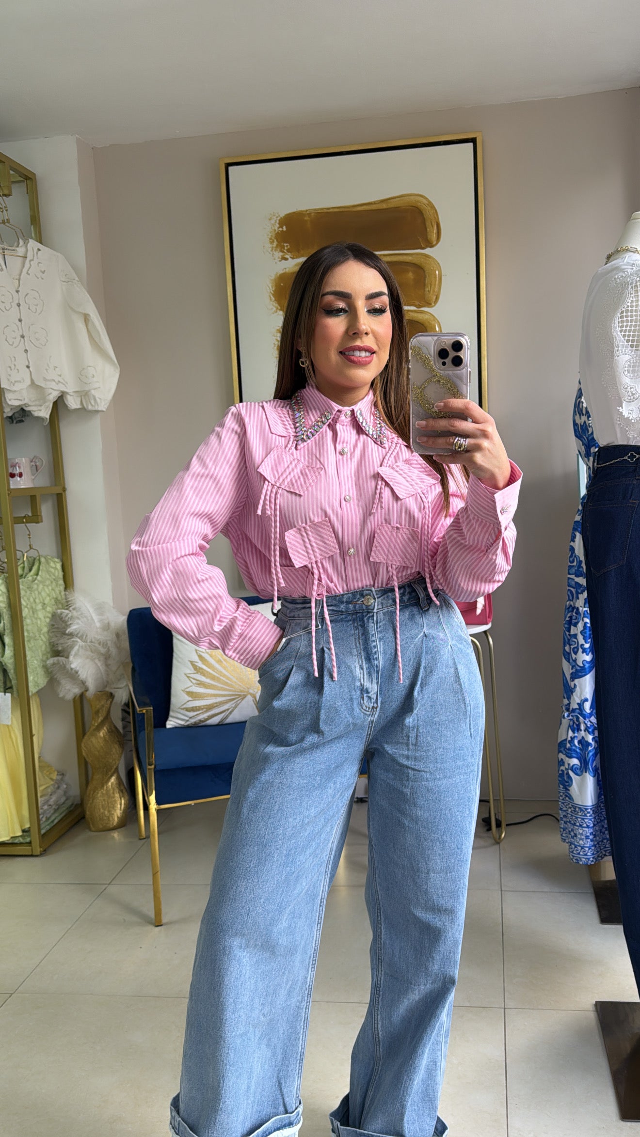 Pink Rhinestones Top