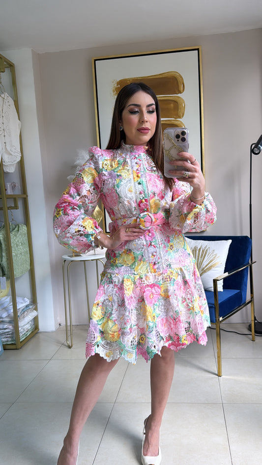 Floral Crochet Short Dress