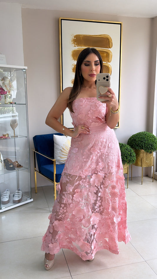 Pink 3D Flower Skirt Set