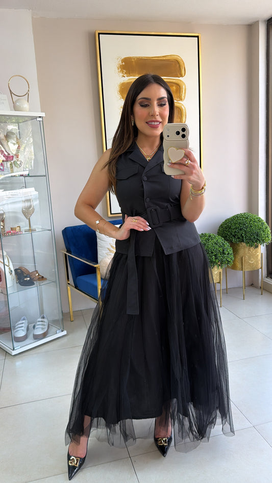Black Vest & Skirt Set