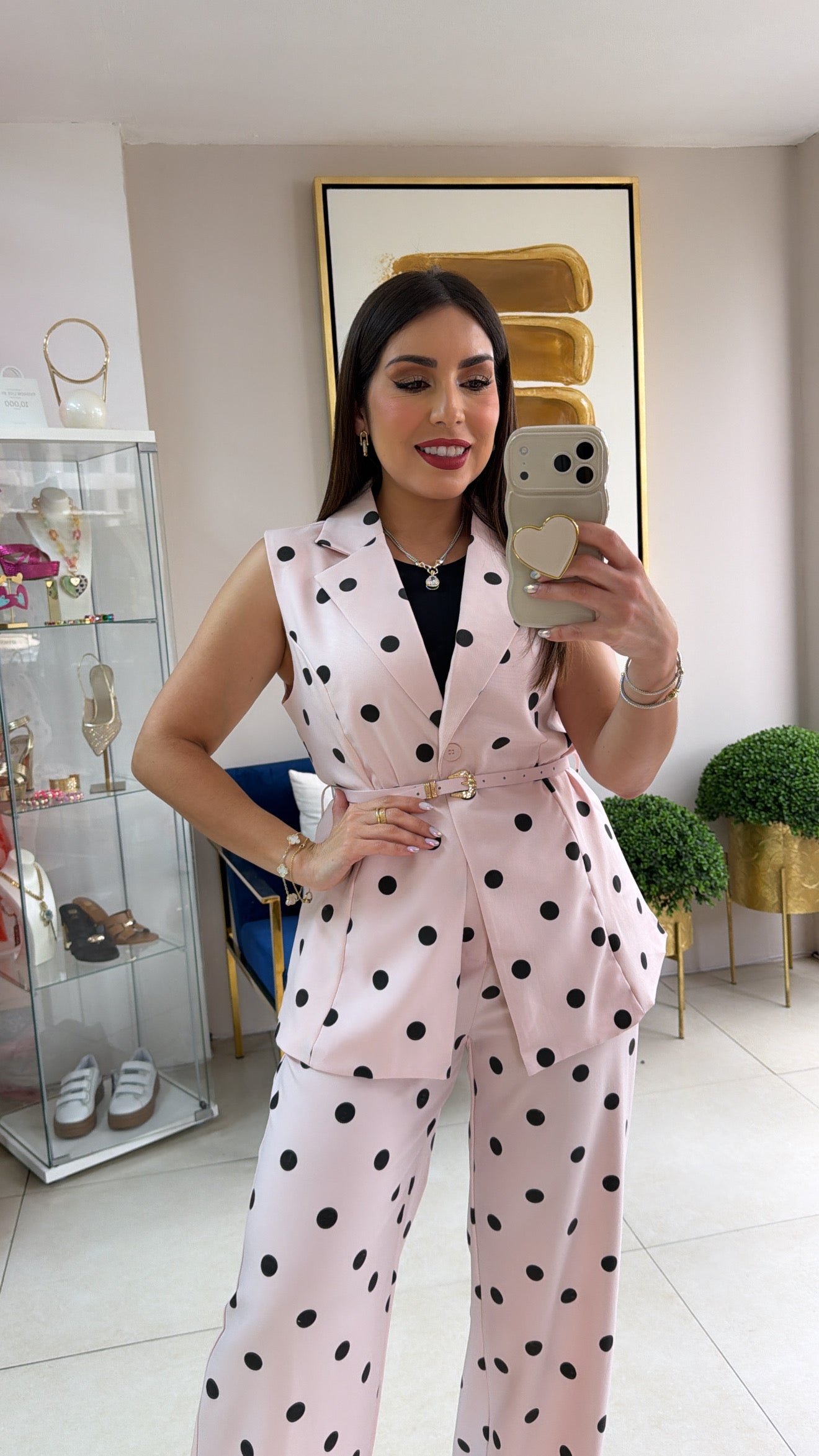 Pink Polkadots Pant Set