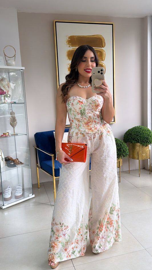 Embroidery Floral Pant Set