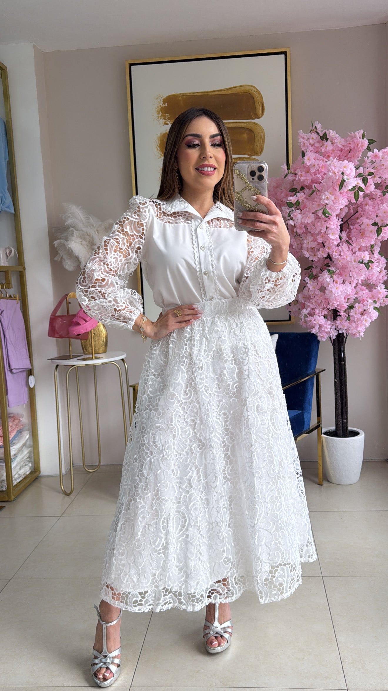 White Lace Skirt Set