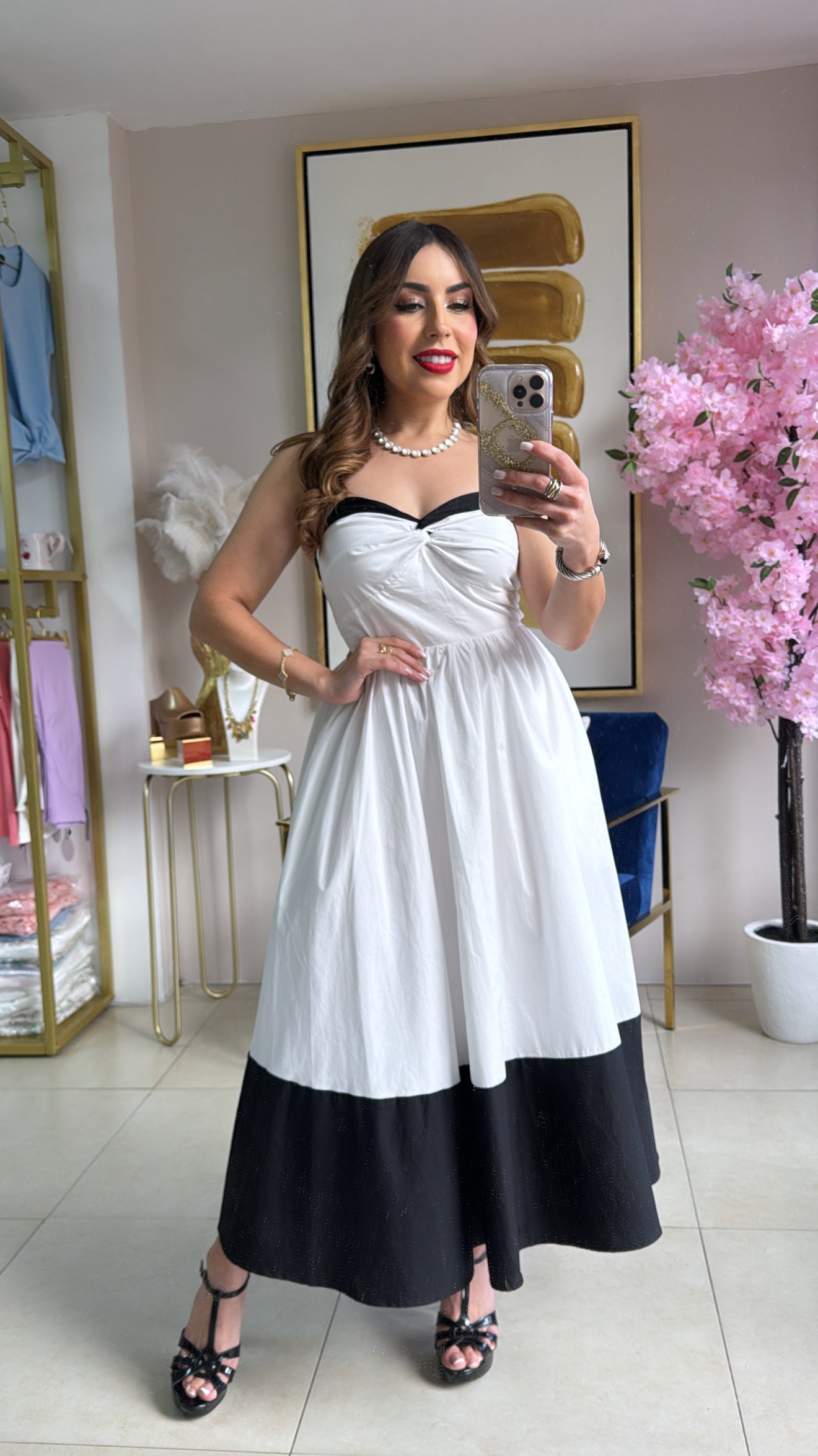 White & Black Midi Dress