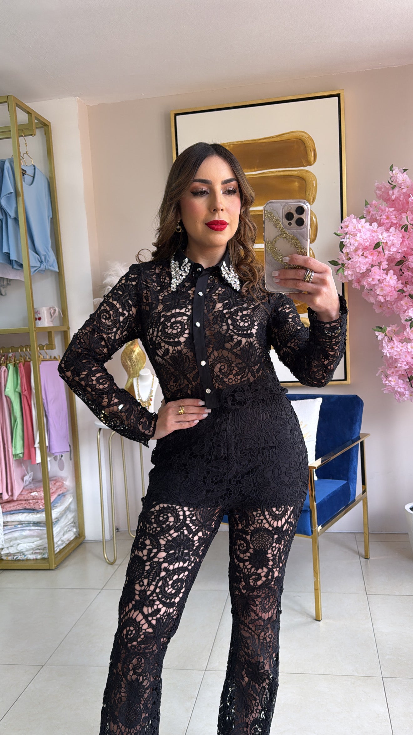 Black Lace & Pant Set