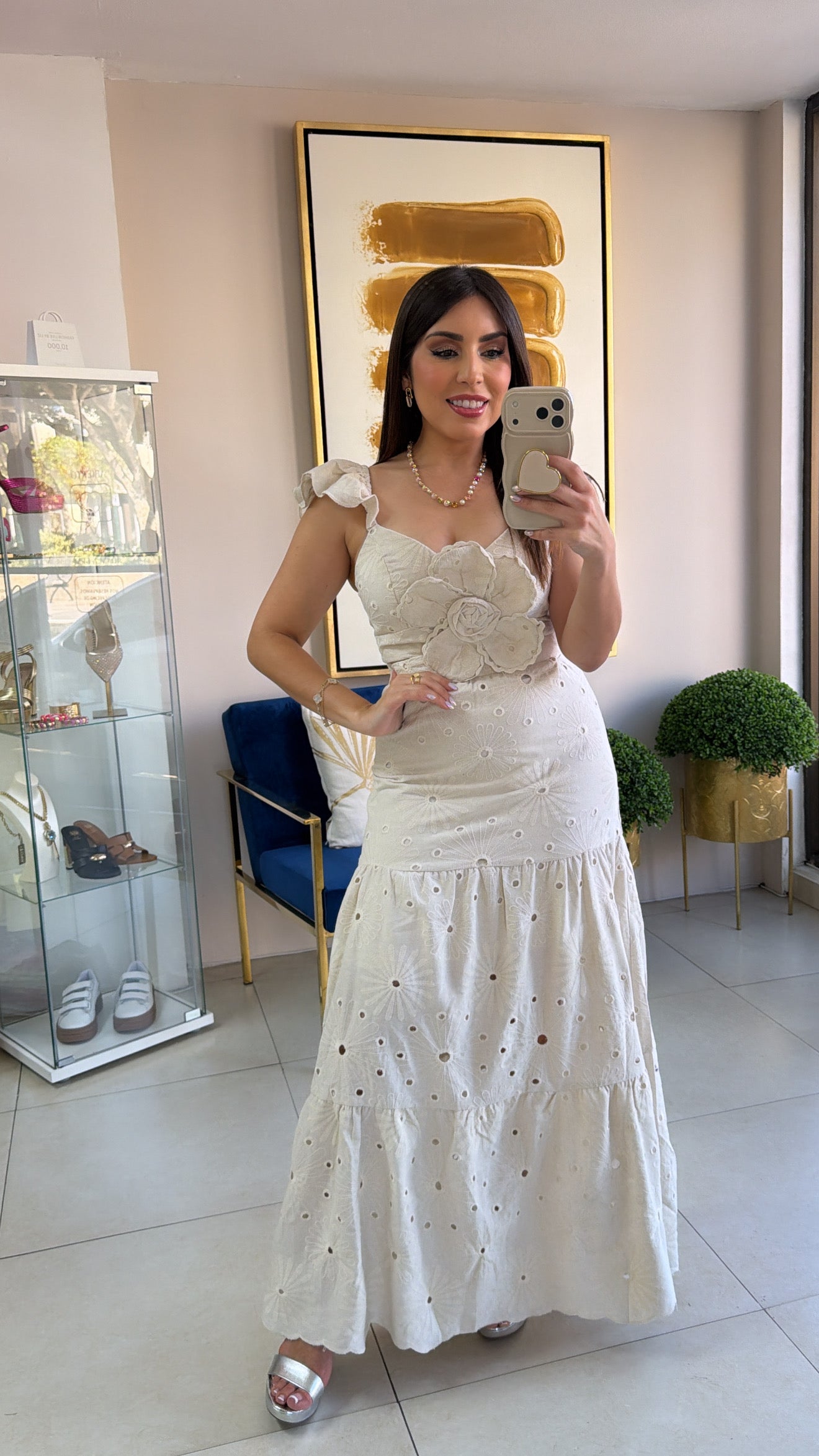 Cream Flower Long Dress