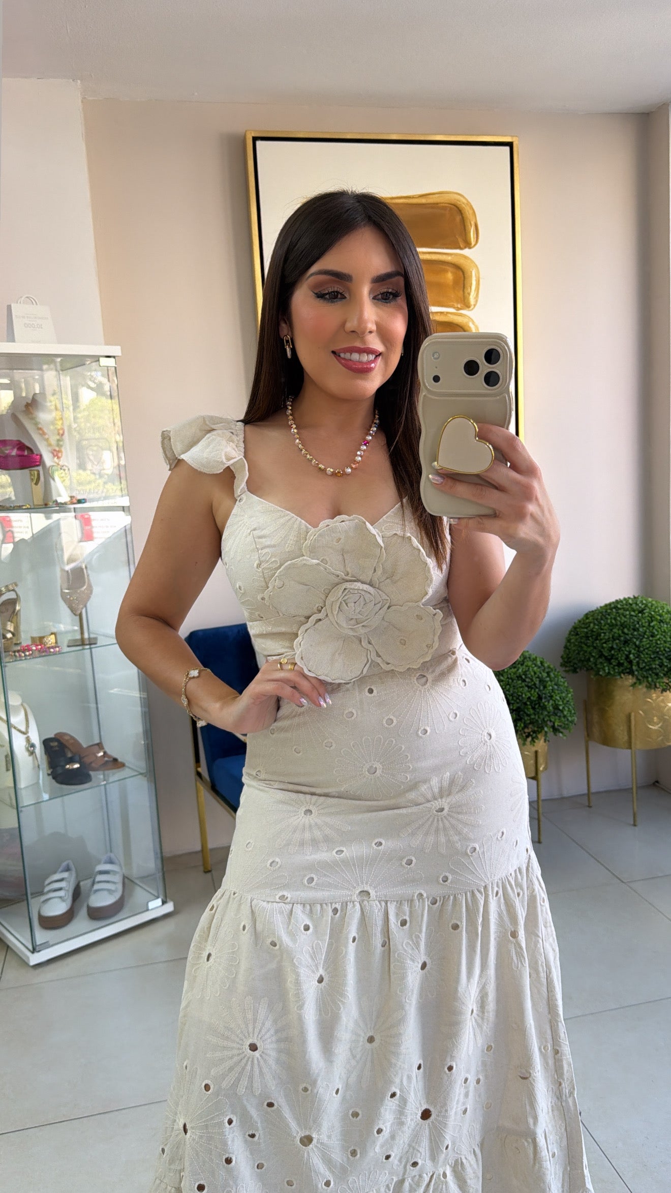 Cream Flower Long Dress