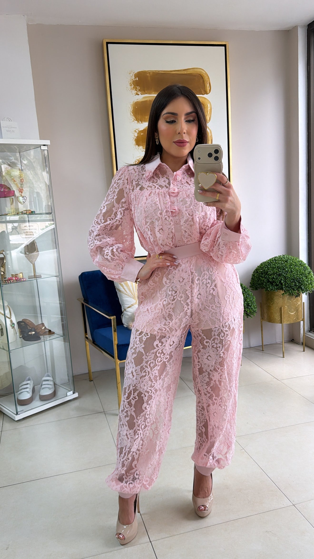 Pink Lace Jogger Set
