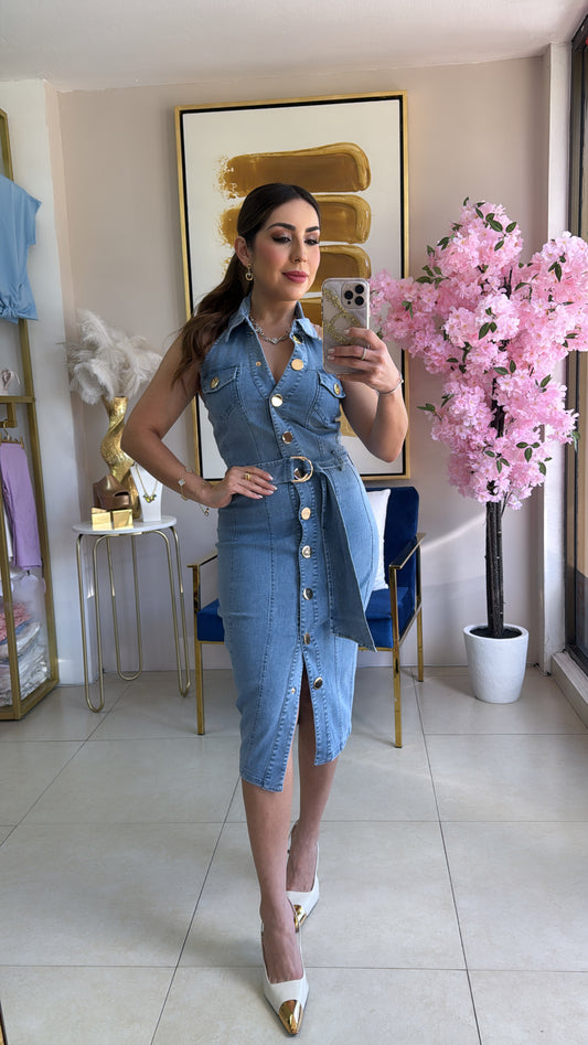 Light Halter Denim Dress