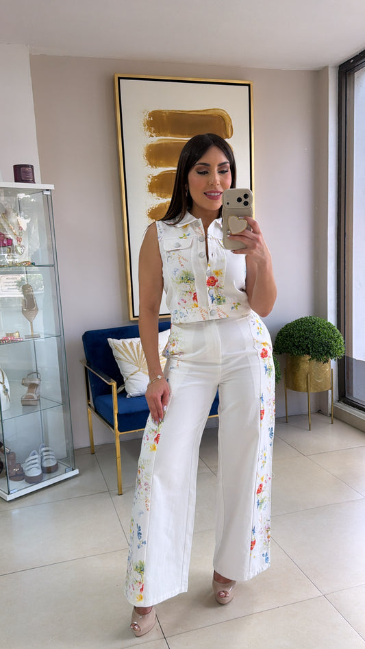 White Floral Pants
