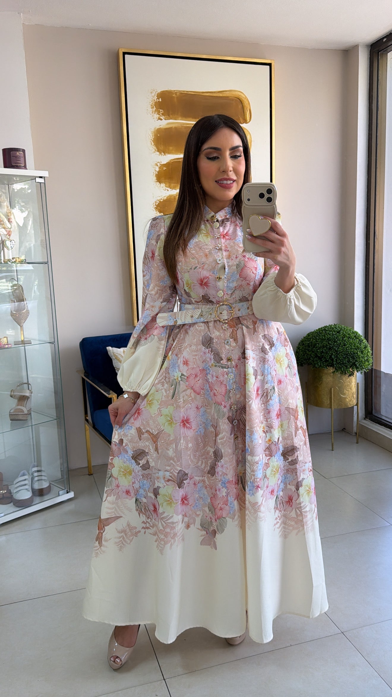 Cream Floral Long Dress