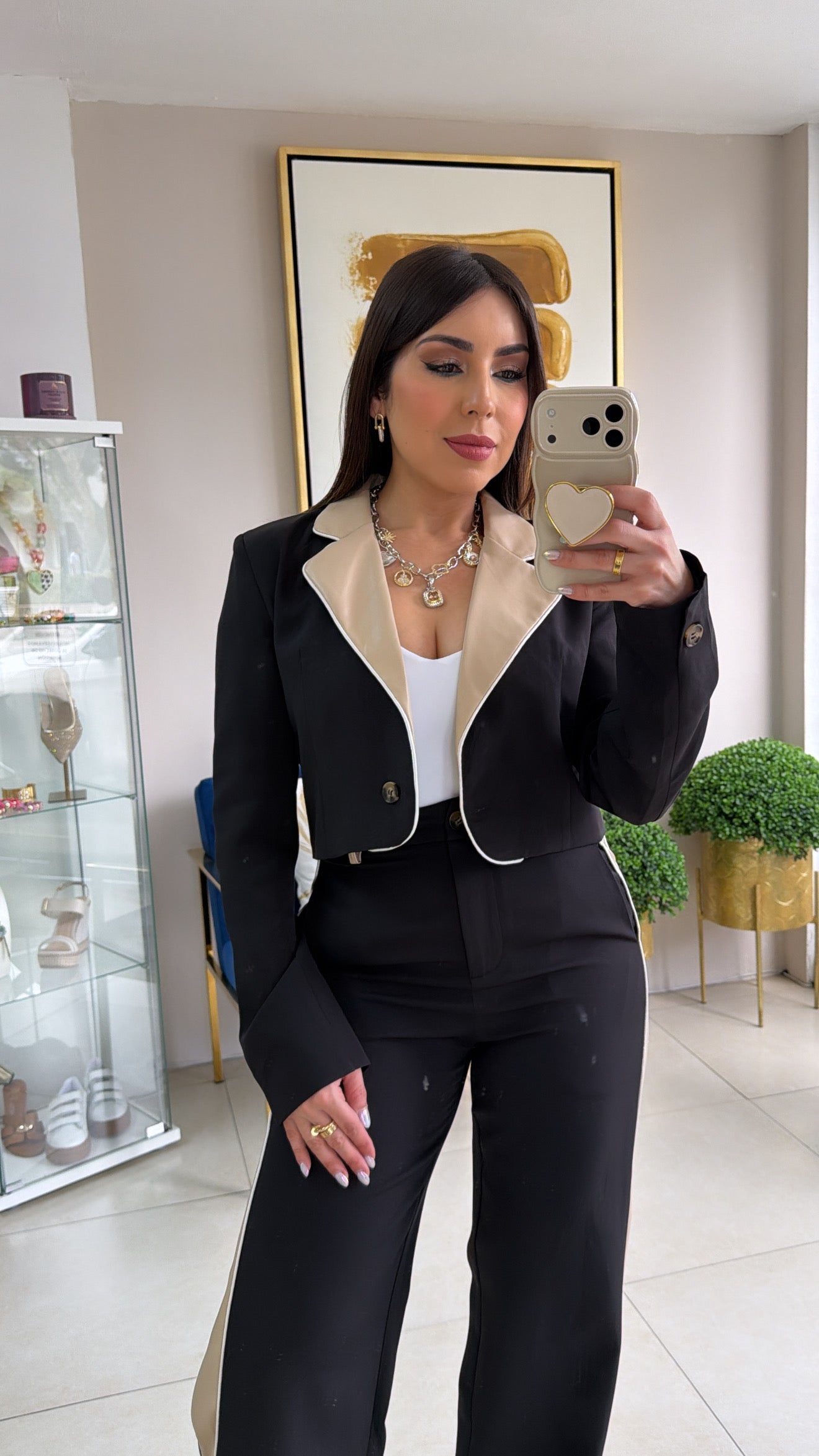 Black Leather Blazer and Pant Set