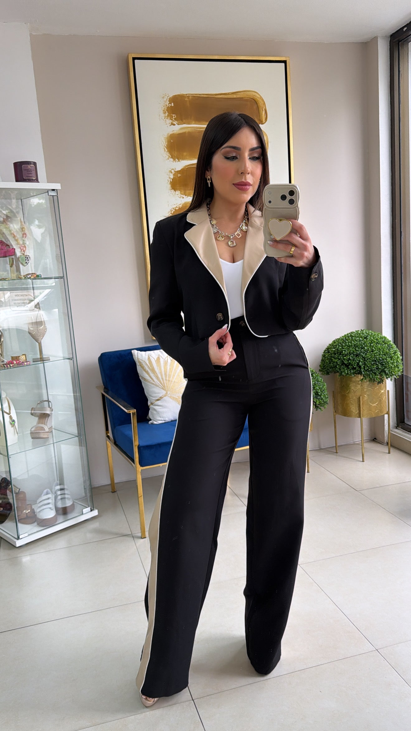 Black Leather Blazer and Pant Set
