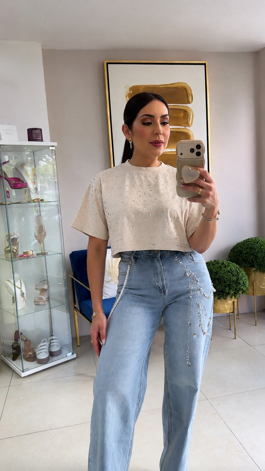 Beige Crystals Top