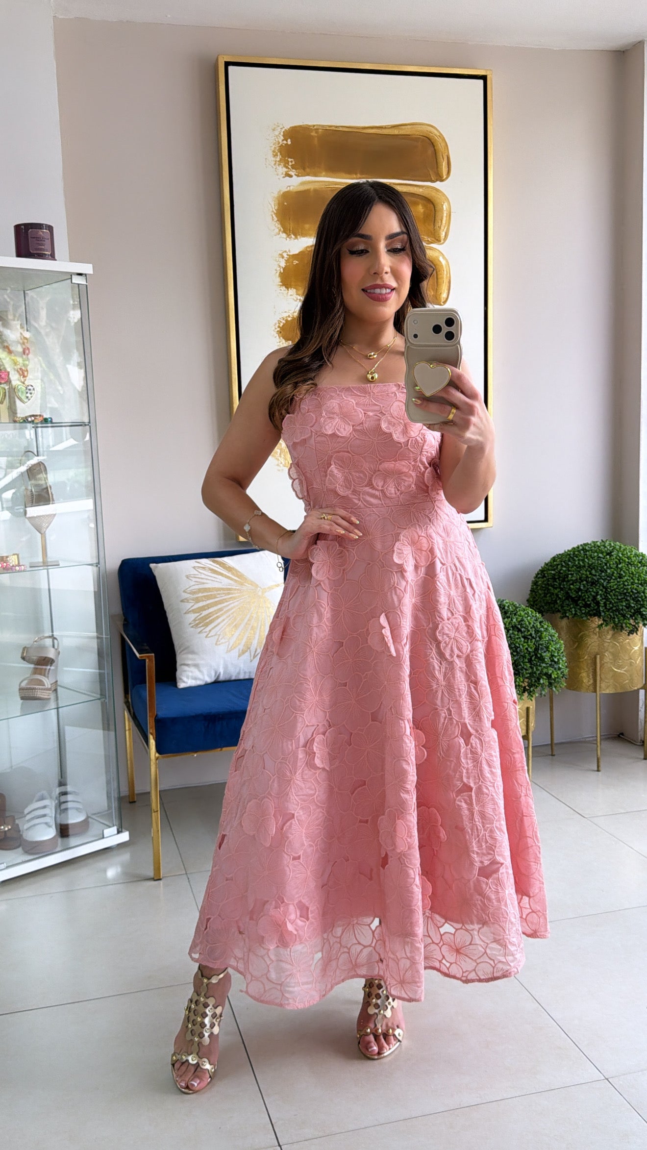 Pink 3D Flowers Dress