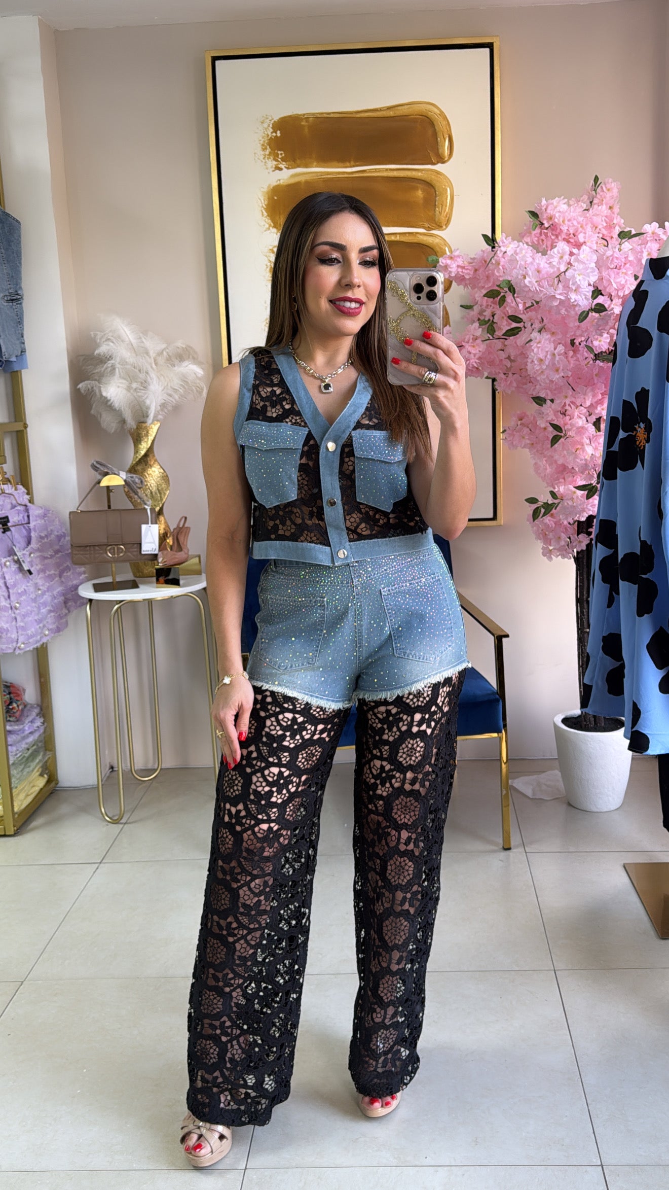 Denim & Lace Set