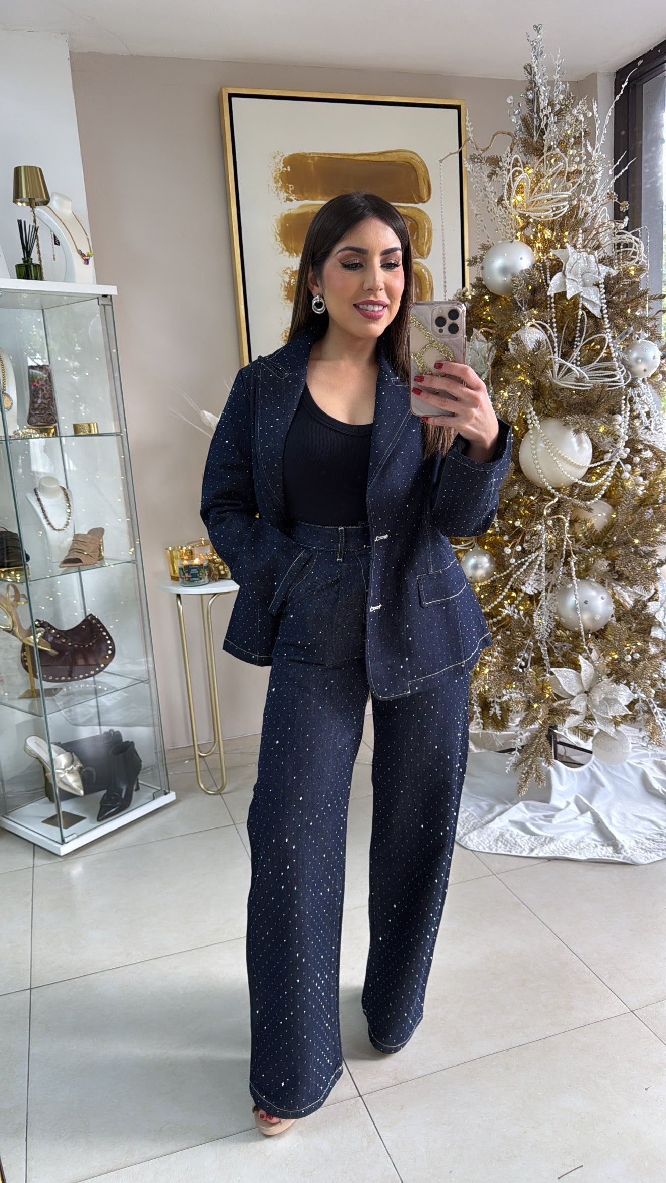 Dark Denim Glitter Blazer Set