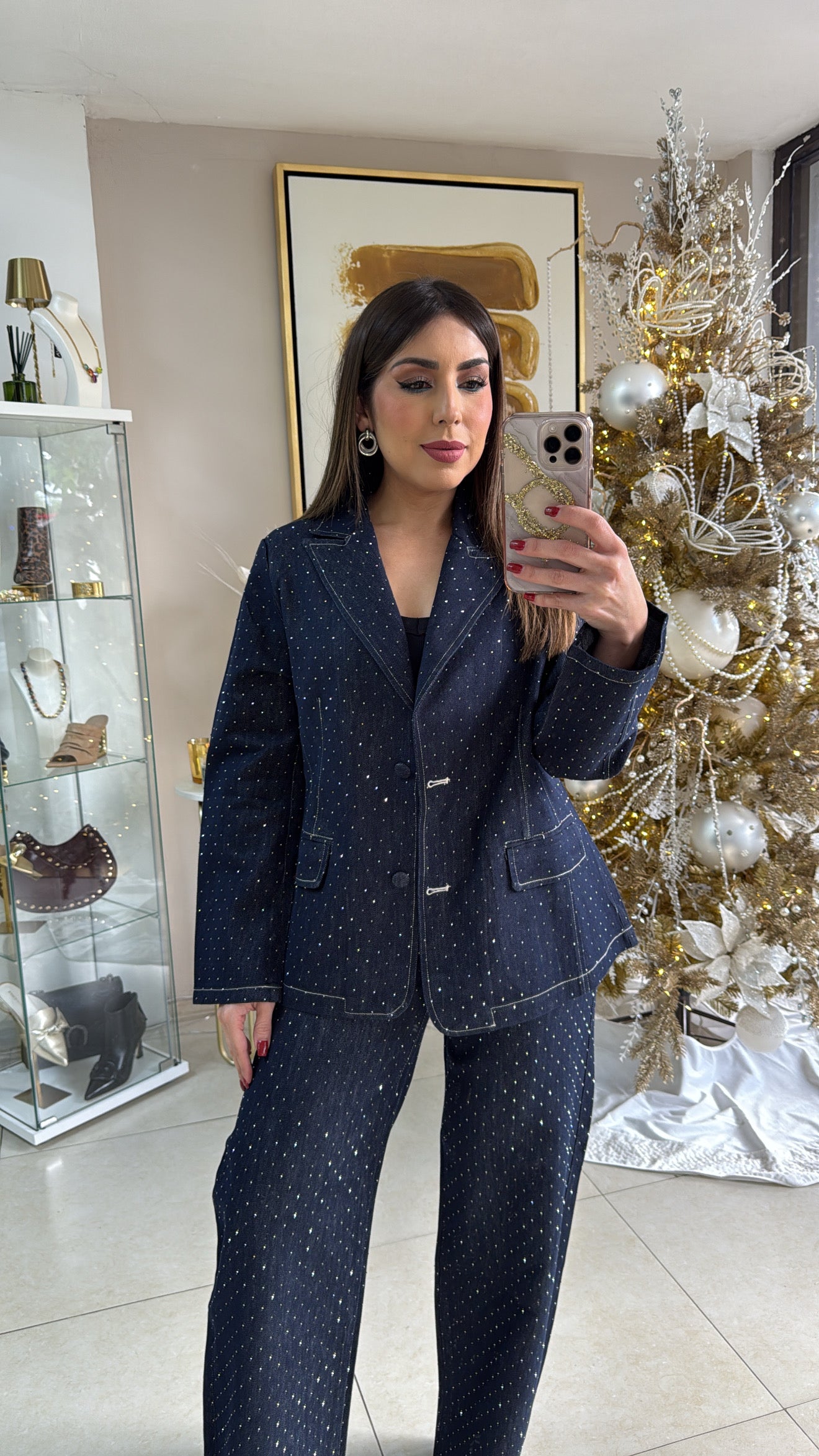 Dark Denim Glitter Blazer Set