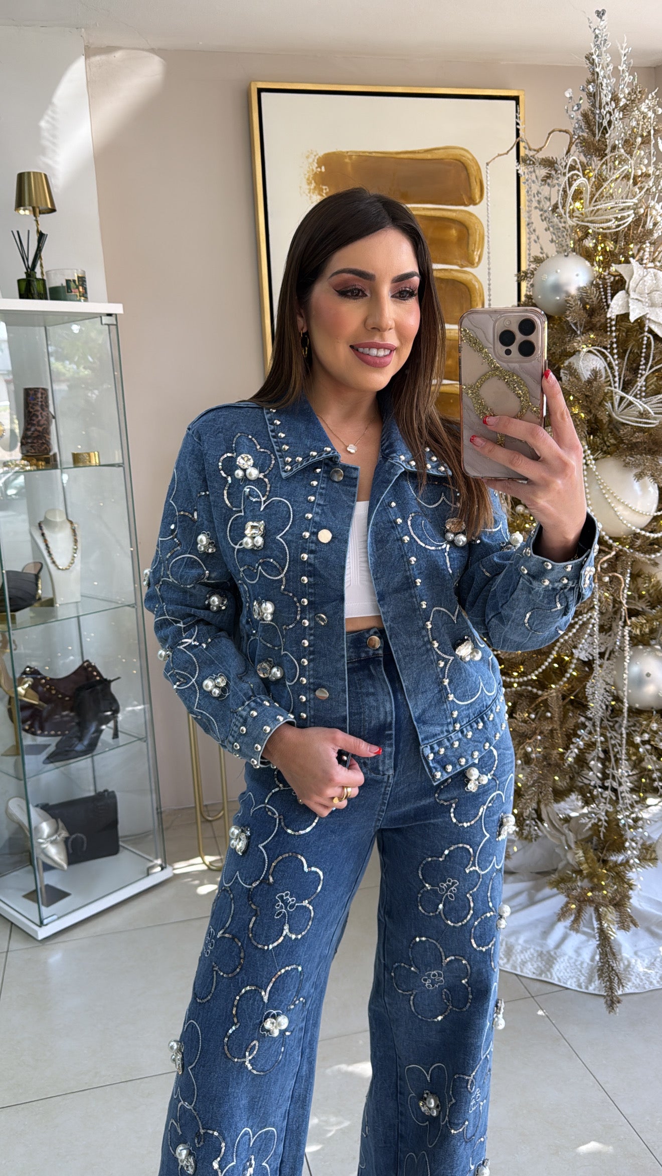 Denim Pant Flower Set