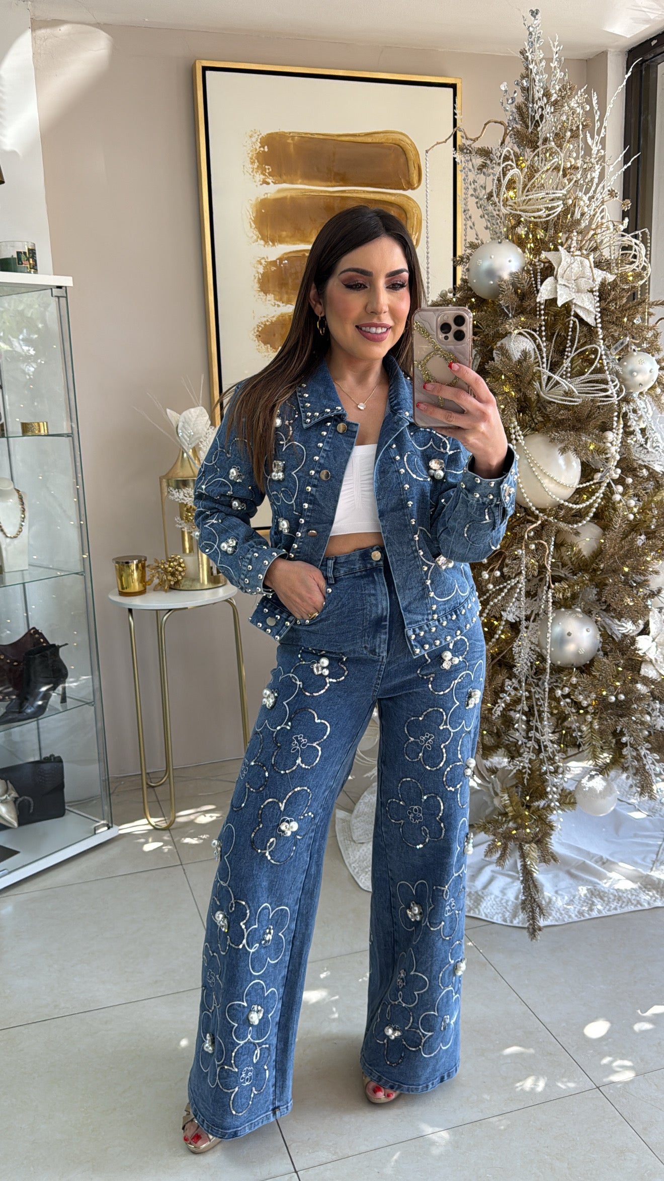 Denim Pant Flower Set