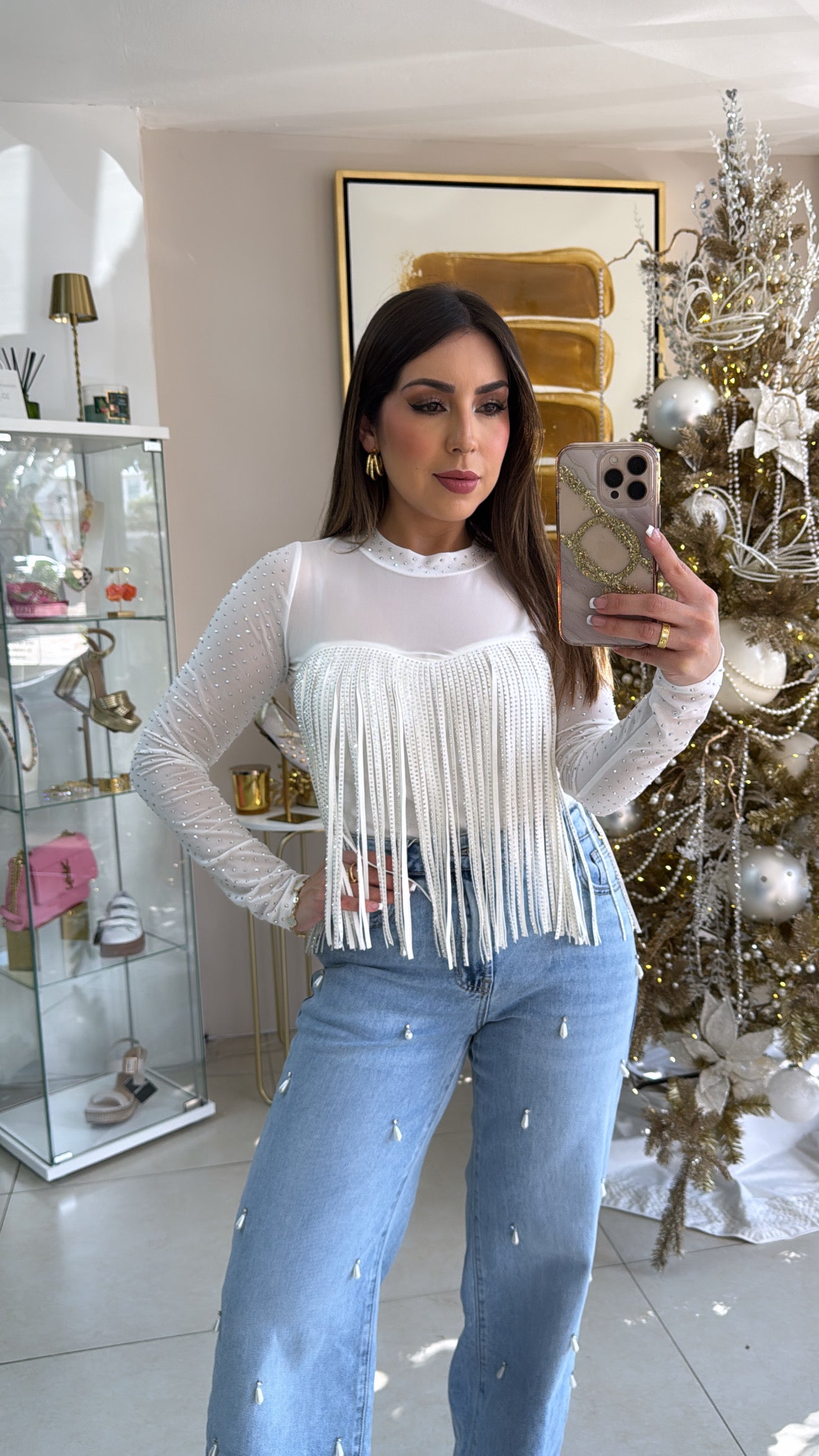 White Fringe Top