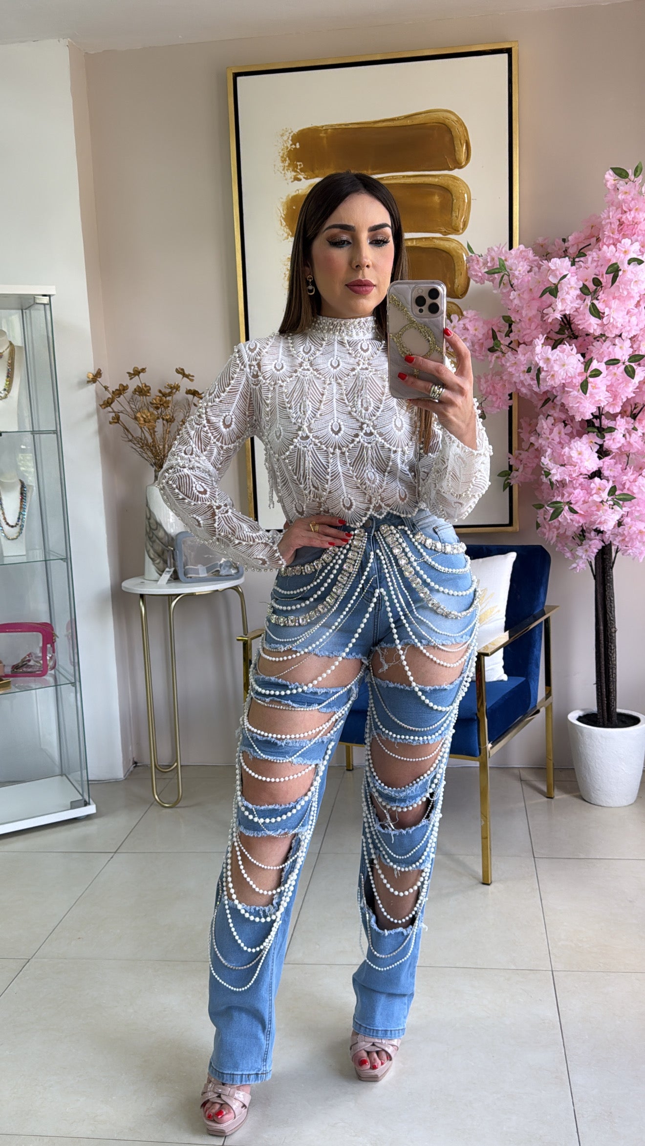 White Pearls Skirt Set