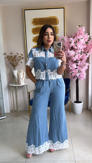 Denim & Lace Pant Set