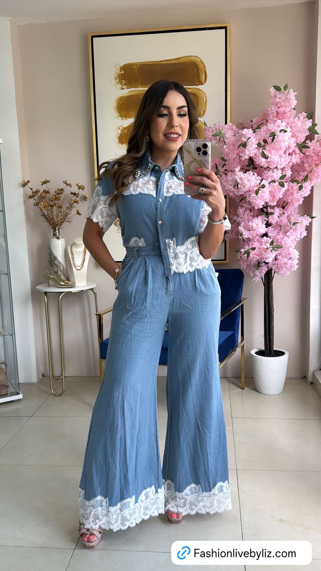Denim & Lace Pant Set