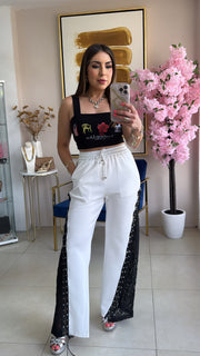 White and Black Lace Pant