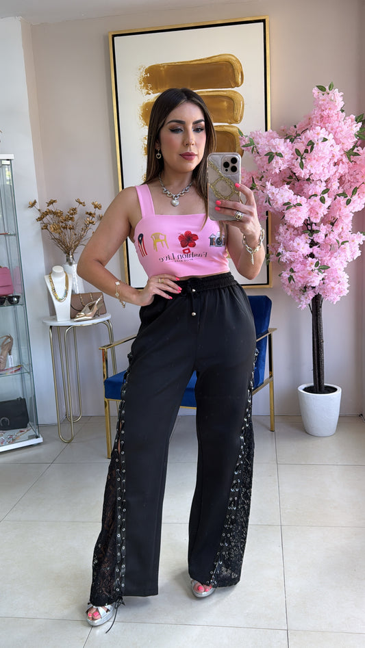 Black and Black Lace Pant