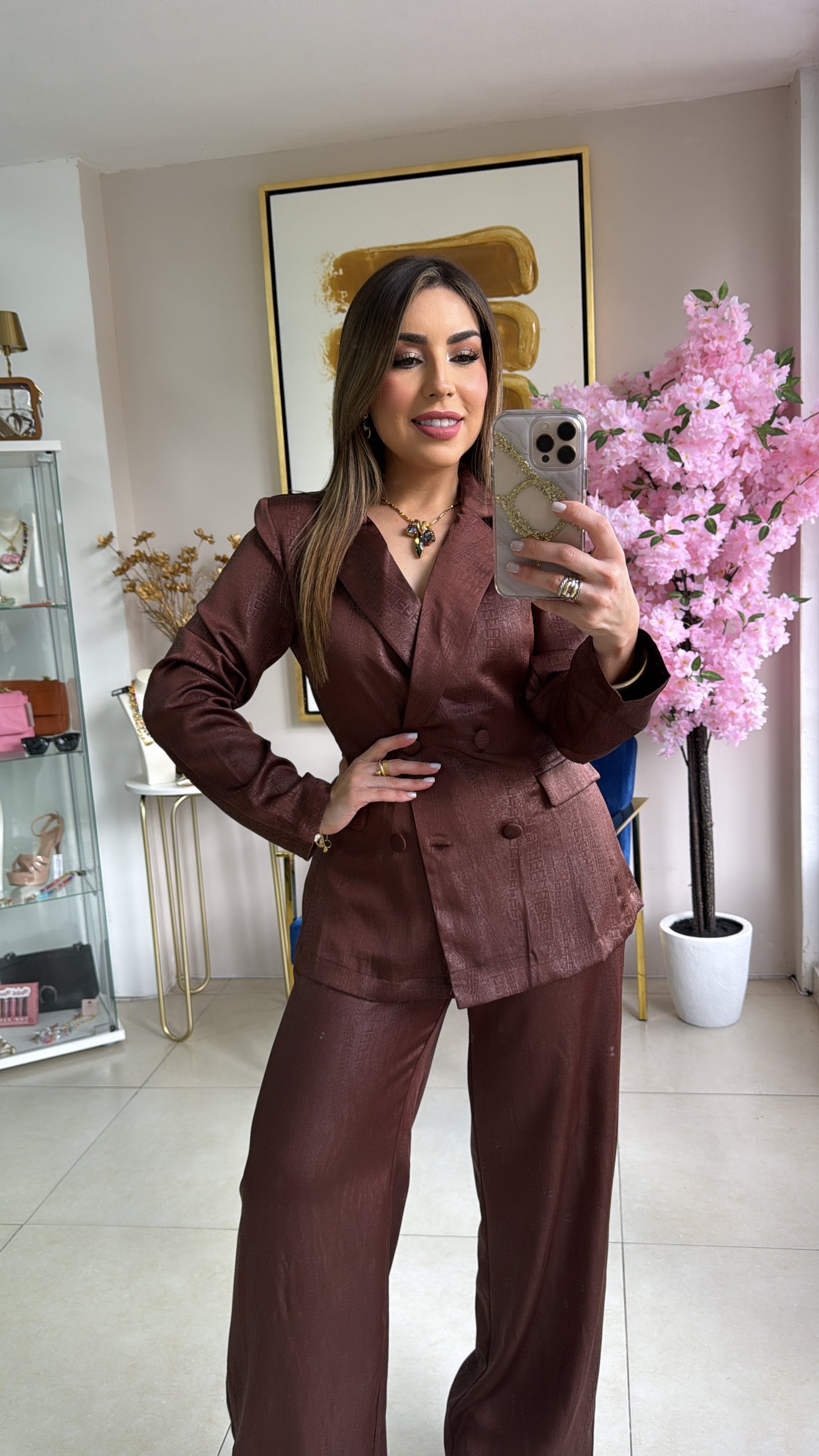 Brown Blazer Pant Set