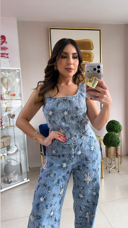 Flowers Sequins Pant Set