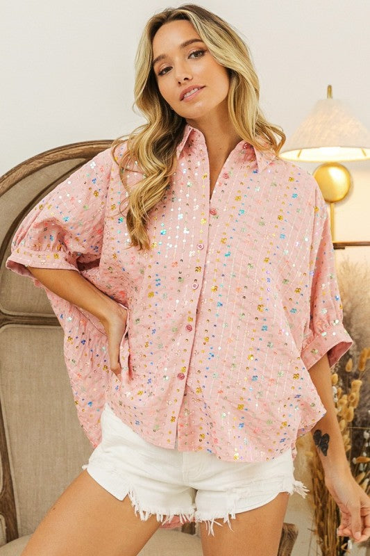 Blush Sequins Dolman Top
