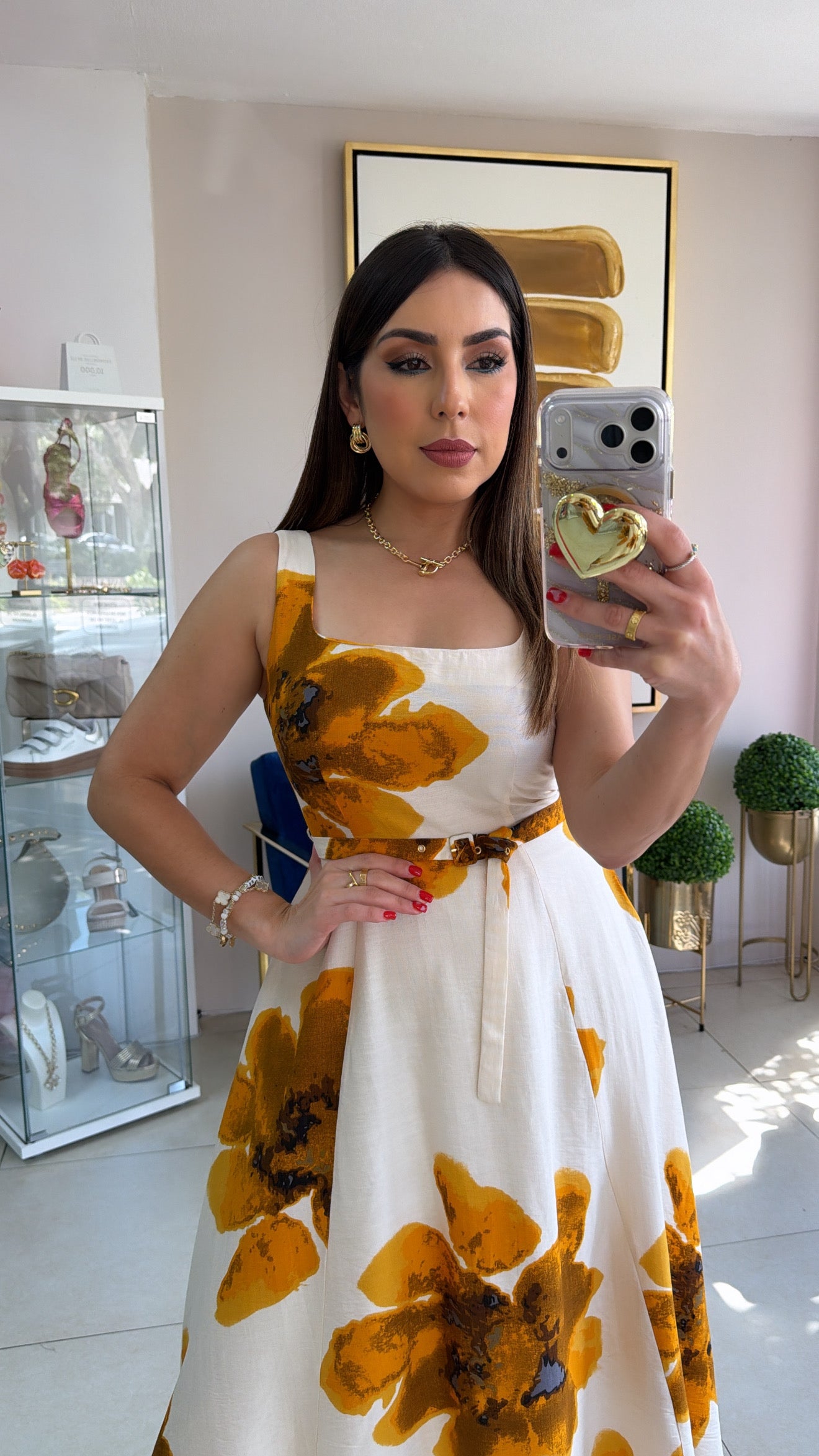 Mustard Floral Midi Dress