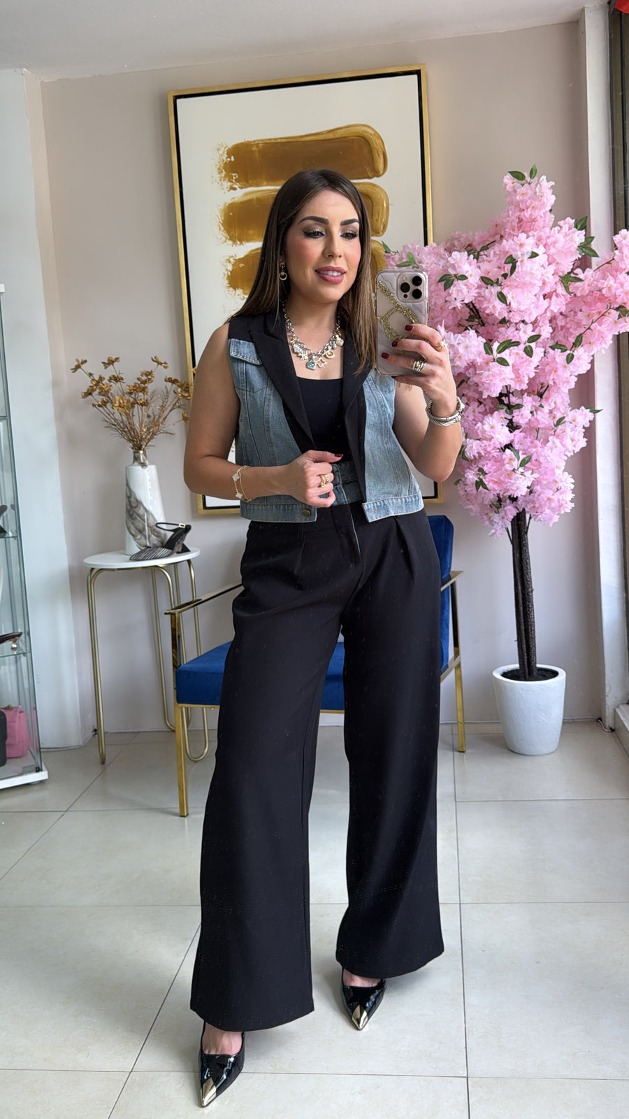 Black Denim Pant Set