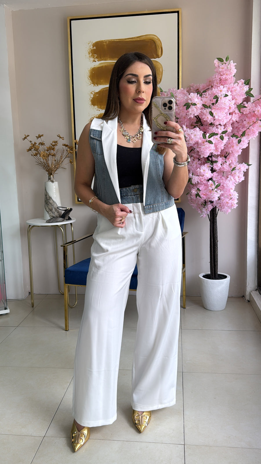 White Denim Pant Set