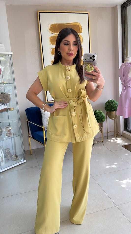 Green Flower Pant Set