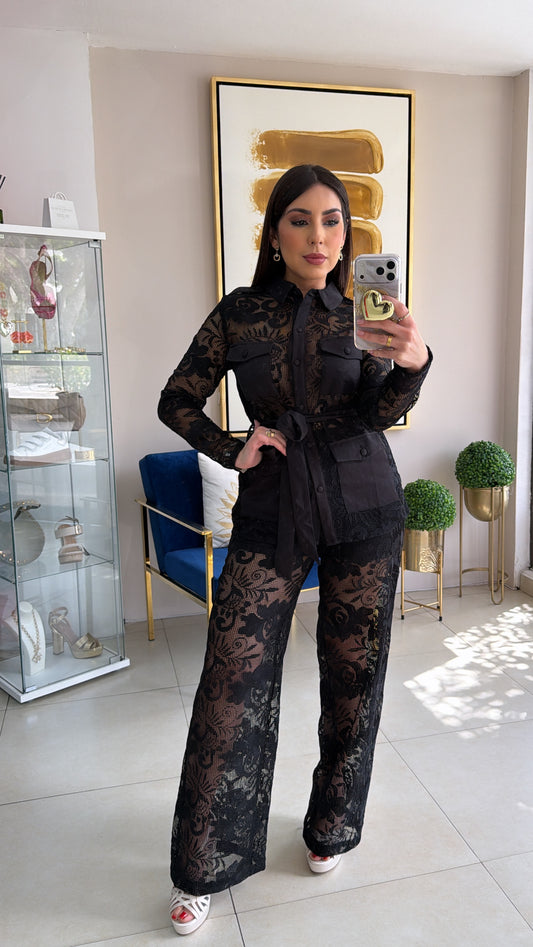 Black Lace Pant Set