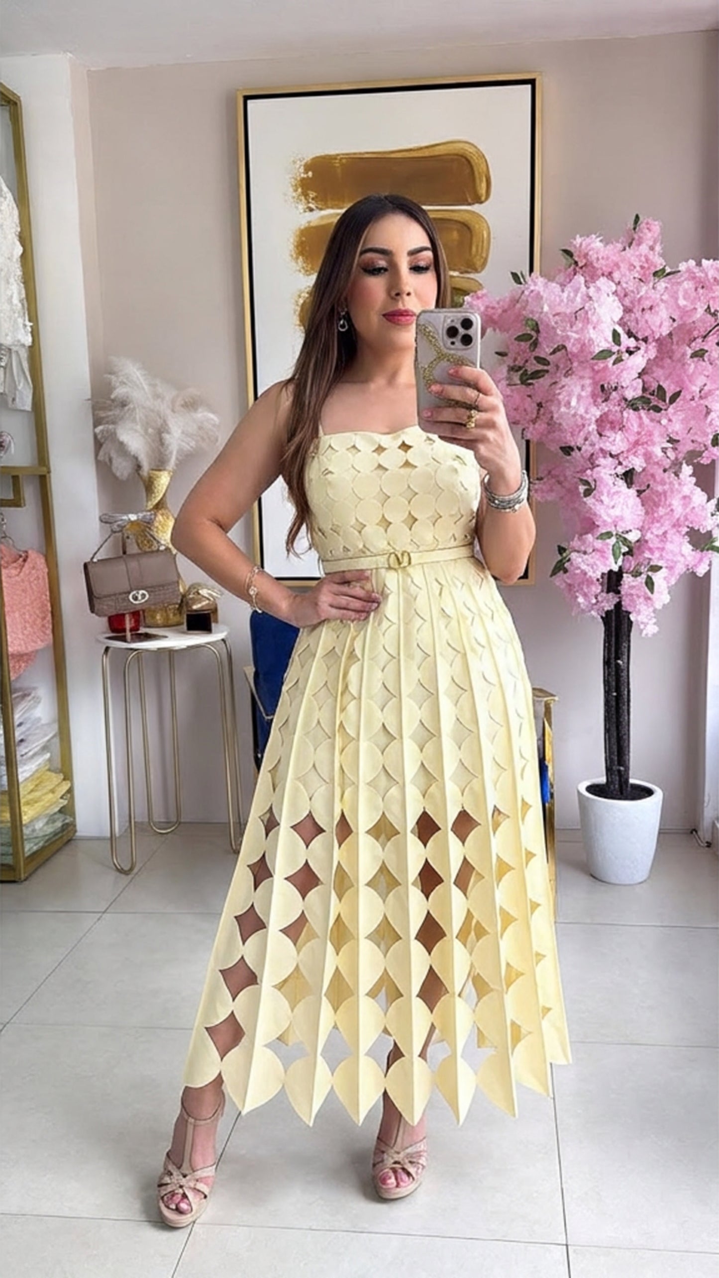 Yellow Cutout Midi Dress
