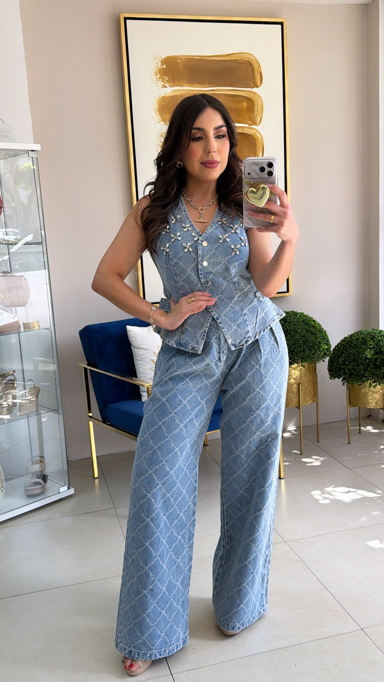 Denim & Rhinestones Pant Set