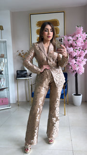 Embroidery Satin Blazer Set