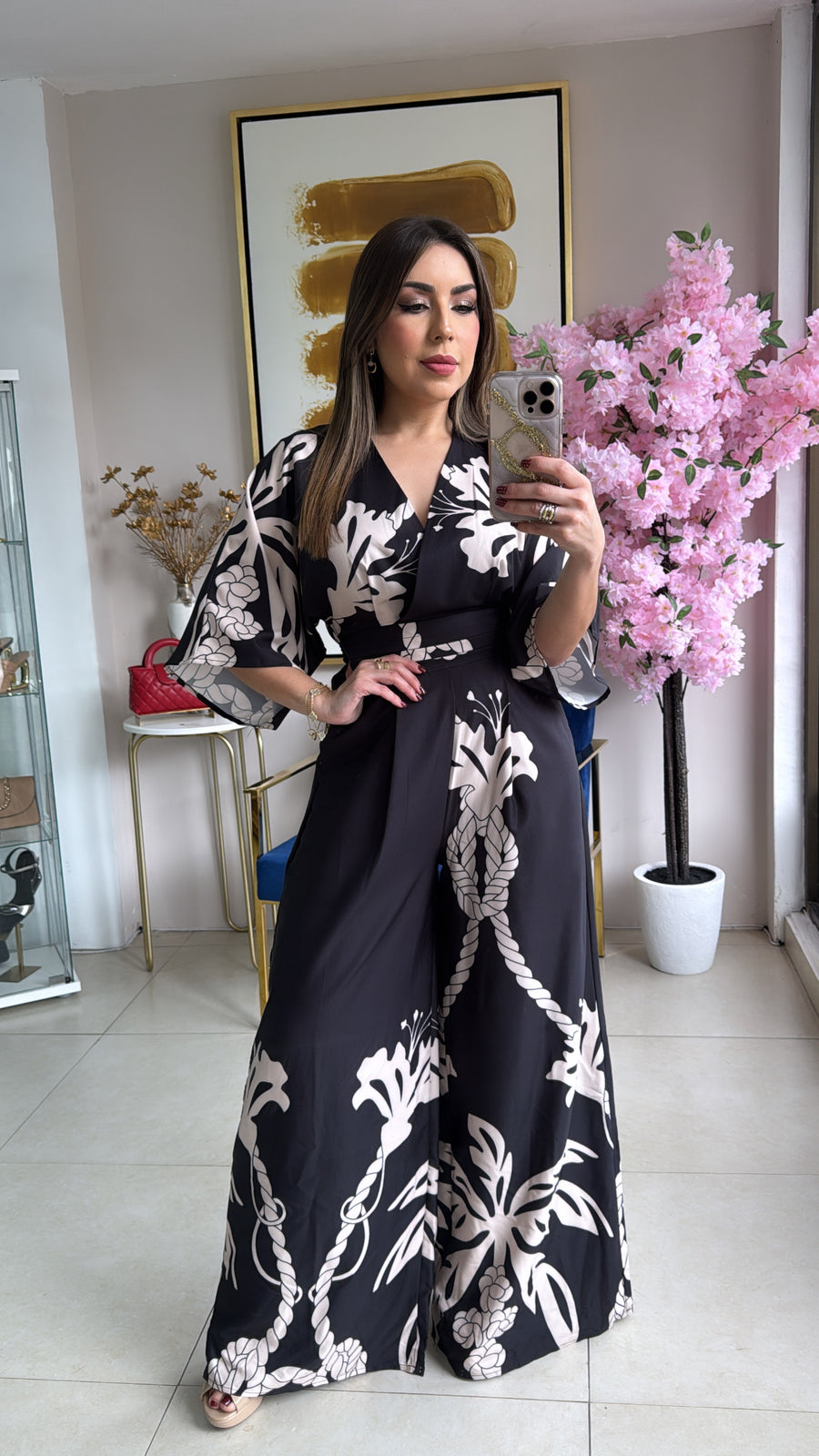 Cream & Black Jumpsuit