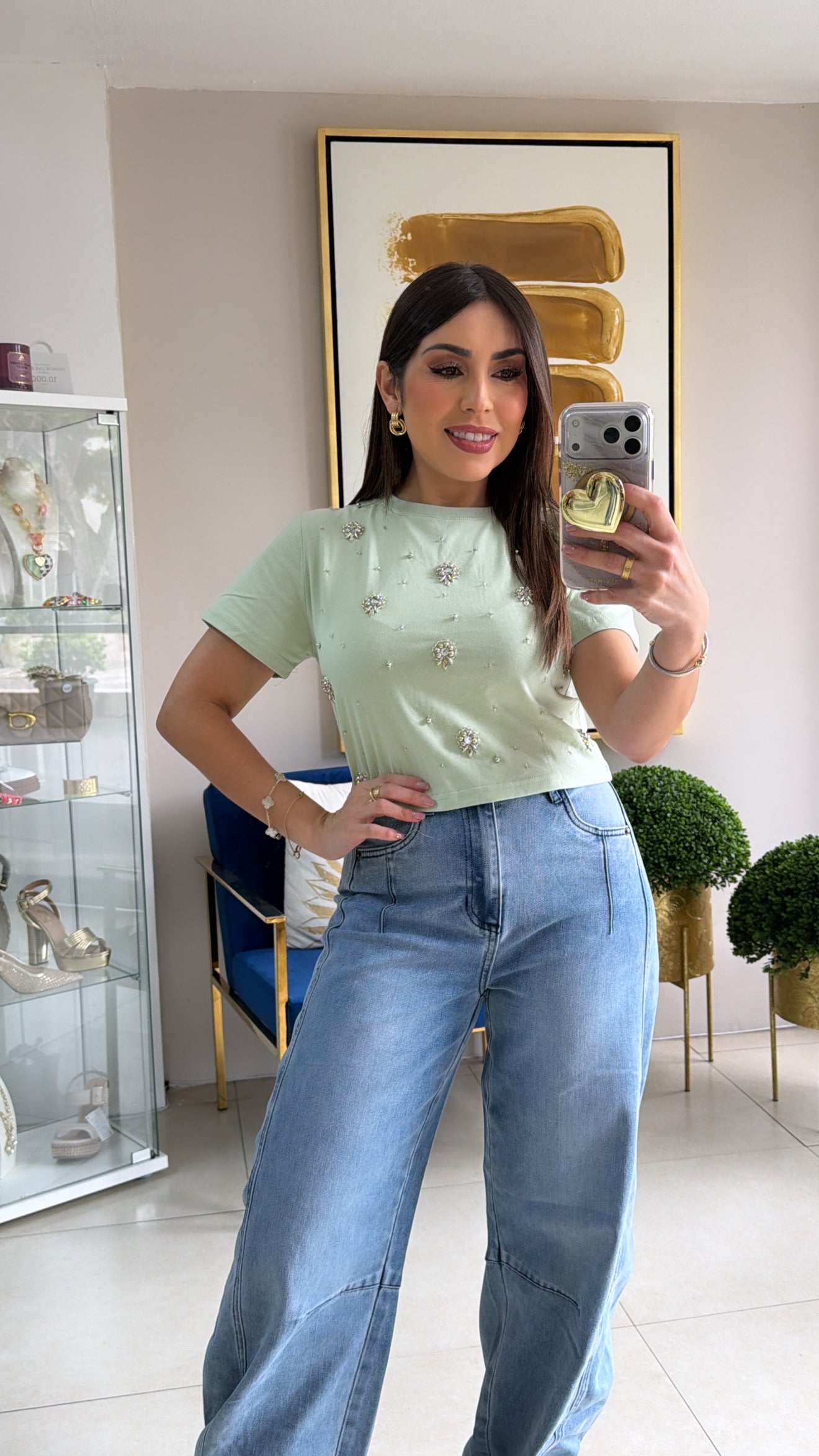 Mint Rhinestones Top
