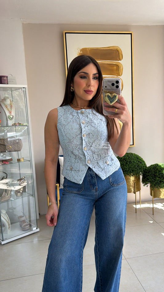Blue Lace Vest Top