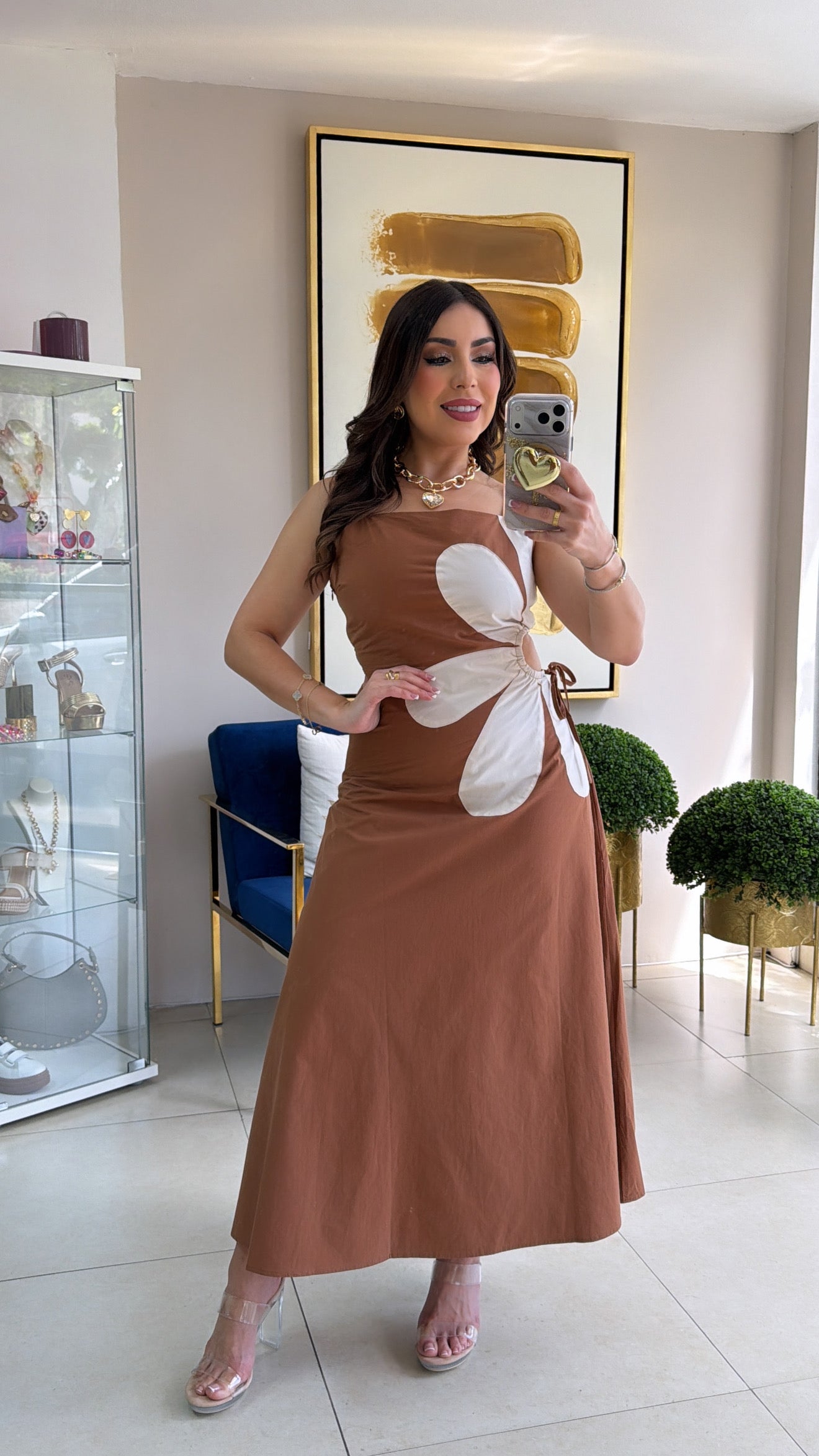 Brown & Cream Flower Dress