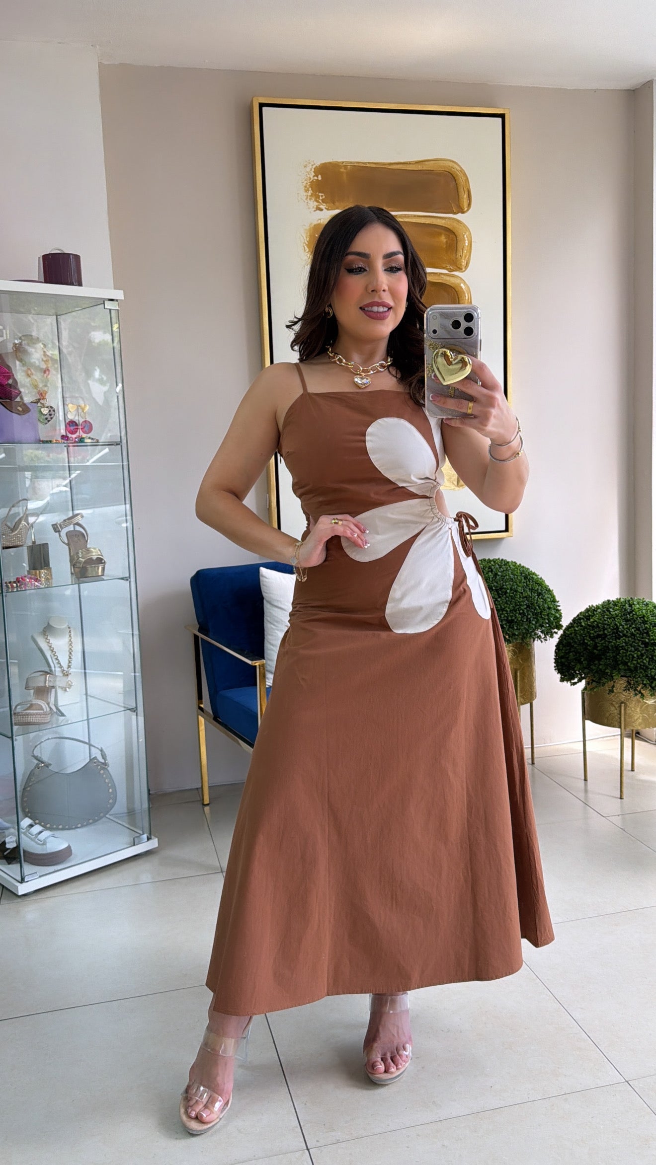 Brown & Cream Flower Dress