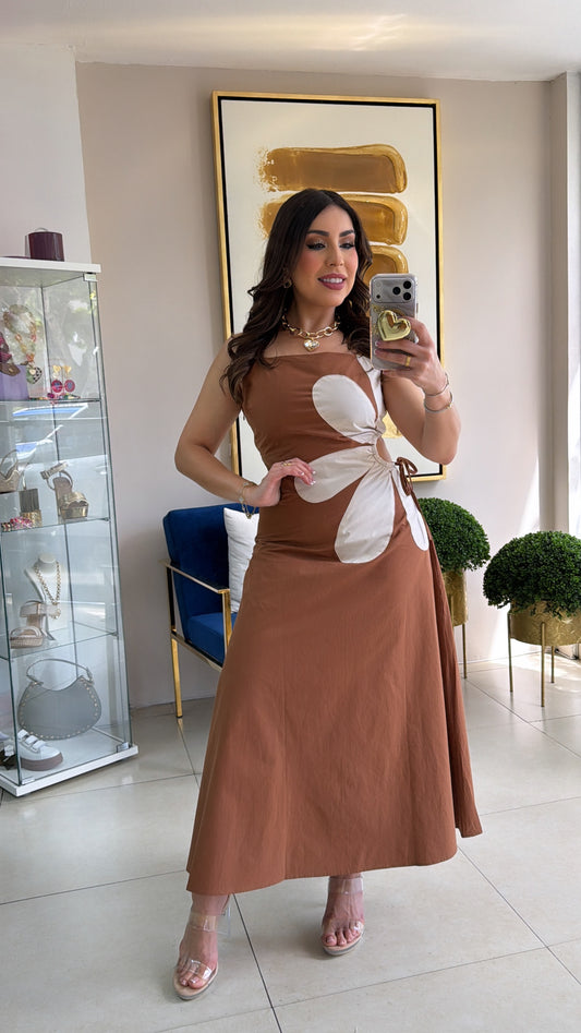 Brown & Cream Flower Dress