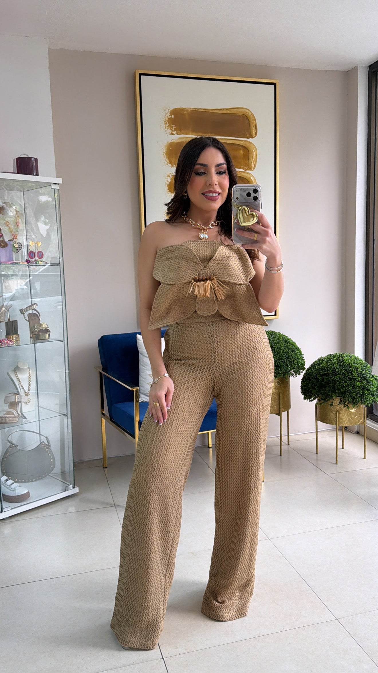 Mocha Flower Pant Set