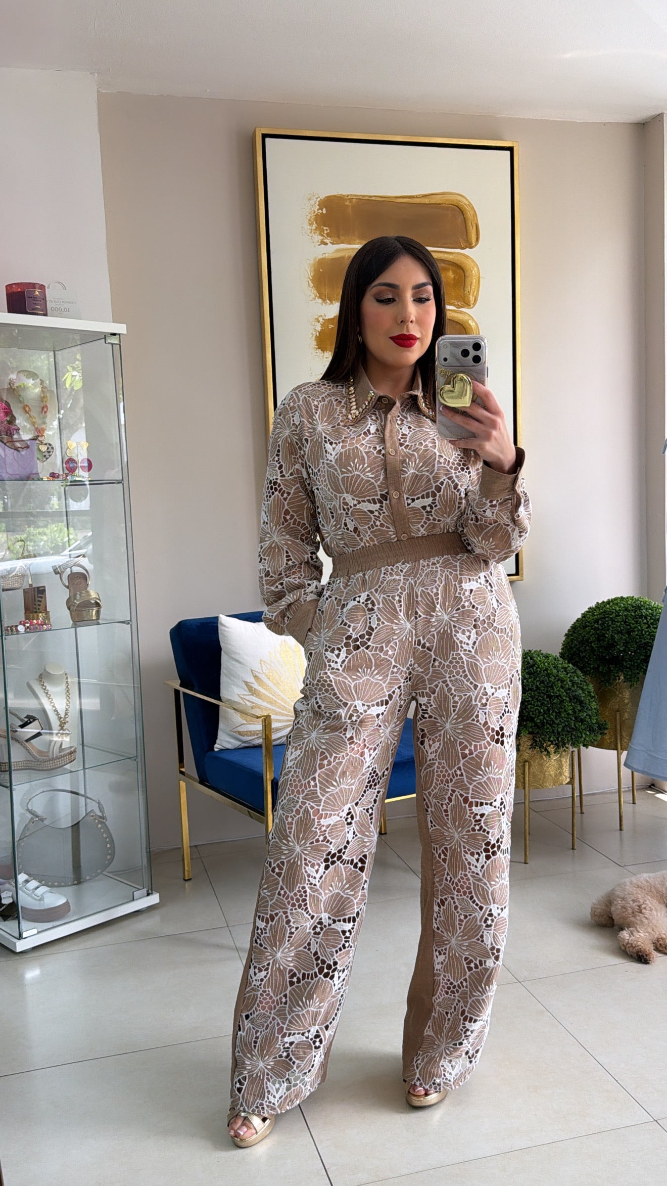 Embroidery Khaki Pant Set