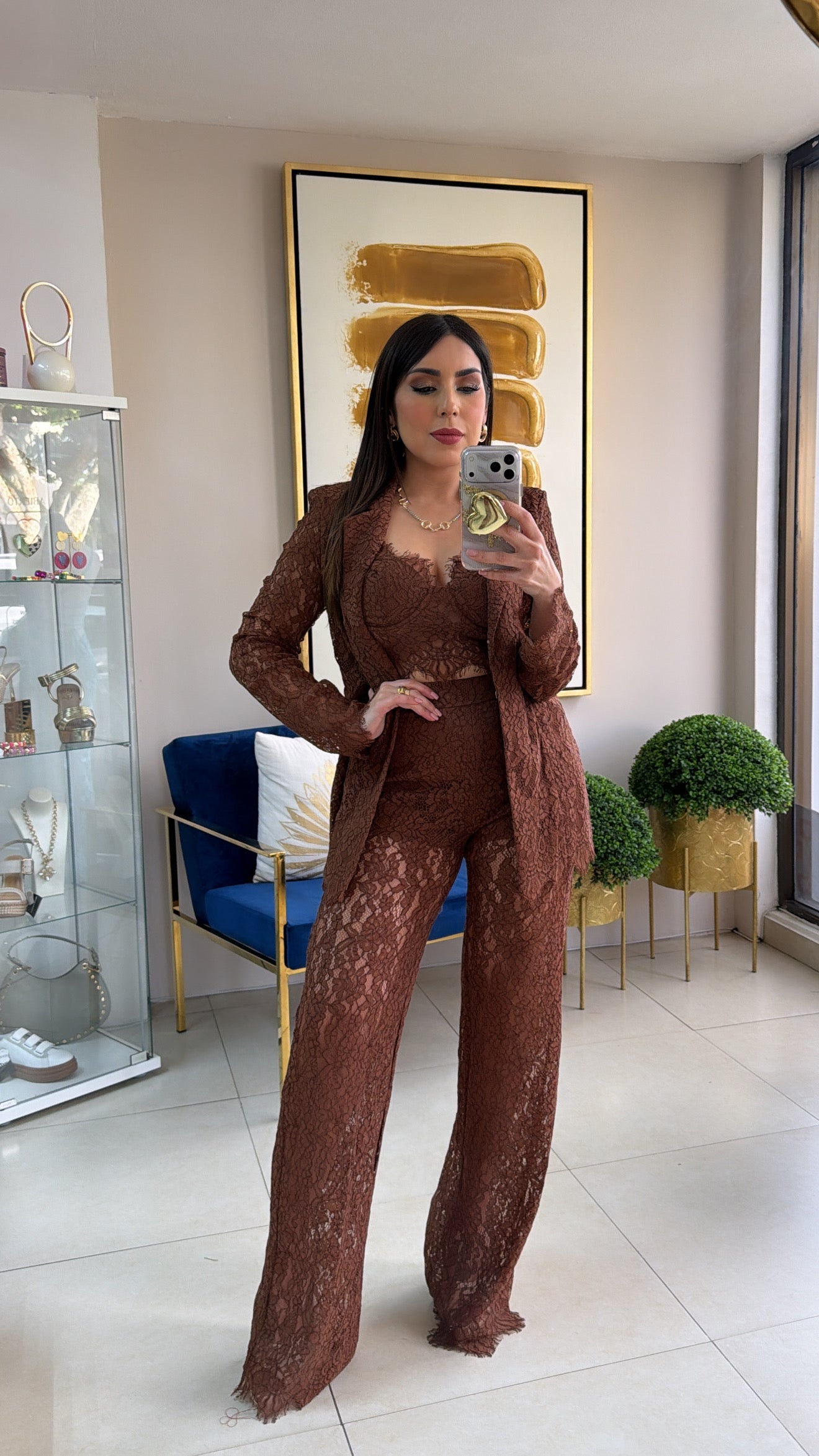 Brown Lace 3 Piece Set